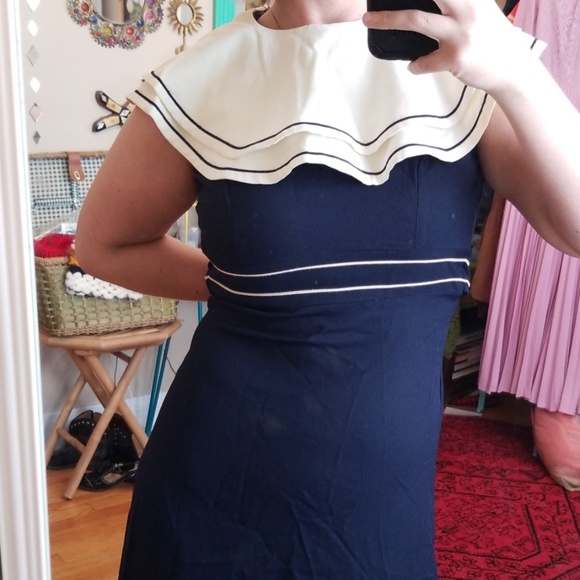 VTG Sailor Collared Navy & White Maxi Dress - Picture 3 of 8